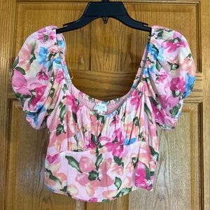 Le Lis White Puff Sleeve Crop Blouse